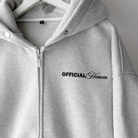 HG Áo Khoác Hoodie HEAVEN OFFICAL màu xám áo khoác nỉ dây kéo chiều form rộng phong cách trẻ trung
