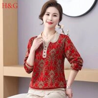 H&G Áo sơ mi dài tay của mẹ trung niên và người già dành cho trang phục mùa thu nữ Thời trang in Phụ nữ  sơ mi