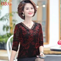 H&G Áo sơ mi ren lưới hai lớp mới mùa hè dành cho bà mẹngười trung niên và người già quần áo mùa hè cỡ lớn Trang phục của Mom