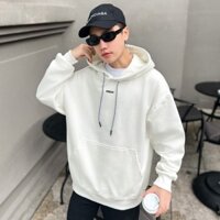 hh Áo Hoodie trắng form rộng 100% Cotton REW