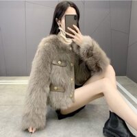 [HH] Áo khoác LÔNG CÁO kiểu mới phong cách thơm nhỏ Áo khoác lông nhỏ dễ phối mẫu ngắn dày giữ ấm cho nữ áo Bông