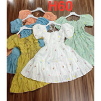 HH60 Đầm cổ vuông thắt dây yếm, lưng bo chun