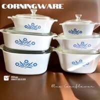 [Hiếm] CorningWare - Blue CornFlower - 01  Nồi Vuông Bằng Thuỷ Tinh Chịu Sốc Nhiệt Nhiều Size [Bán Lẻ]