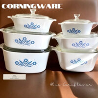 [Hiếm] CorningWare - Blue CornFlower - 01  Nồi Vuông Bằng Thuỷ Tinh Chịu Sốc Nhiệt Nhiều Size [Bán Lẻ]