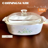 [Hiếm] CorningWare - Country Herbs - 01  Nồi Vuông Bằng Thuỷ Tinh Chịu Sốc Nhiệt 2.0Lit