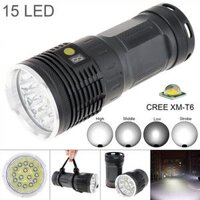 Hiển Thị Điện 15 XML-T6 Led 8000 Lumens Không Thấm Nước IP65 Hợp Kim Nhôm Đèn Pin Với 4 Chế Độ Ánh Sáng Và USB Điện Một Chiều Cáp + Xách Tay Gói [bonus]