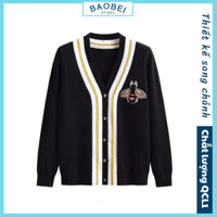 [HIGH QUALITY+ẢNH THẬT] Áo len cardigan thêu ong phối sọc màu đen Ulzzang unisex nam nữ siêu đẹp QCL1