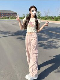 High Street Màu Hồng Quần Lót Nữ Mùa Xuân Nhỏ Phong Cách Thu Đông Phù Hợp Với Hình Quả Lê Rời Đi Làm Quần Ống Rộng ins