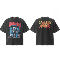 High Street Plus Size GALLERY DEPT Thời Trang Mới Retro Đen Trắng In Hình Tivi Giặt Cũ Áo Thun Tay Ngắn