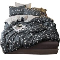 HIGHBUY Reversible Flower Queen Duvet Cover Cotton Bedding Sets Dark Grey Floral Branches Printing Bedding Collection with Zipper Chevron Stripe Pa...