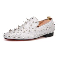 HI&HANN Spikes and Diamonds Men's Glitter Leather Shoes Slip-on Loafer Smoking Slipper