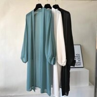 Hijab Nữ Dài Tay Voan Rời Đi Biển Kimono Dài Cardigan Hàng Có Sẵn Mới