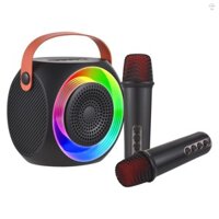 Hilivn) Bộ micro và loa Mini không dây với 2 micro Đèn LED màu cầm tay Mic Karaoke Quà tặng cho bữa tiệc sinh nhật Máy tính để bàn ngoài trời tại nhà KTV