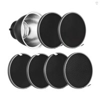 Hilivn) Bộ phản quang tiêu chuẩn 7 Inch + 6 chiếc Bộ lưới tổ ong chụp ảnh 10°/20°/30°/40°/50°/60° Lưới bóng đèn tổ ong cho phụ kiện nhấp nháy đèn Bowen Mount Studio