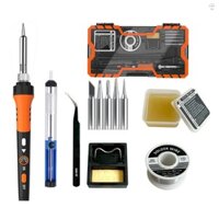 Hilivn) Bộ sắt hàn, Bút hàn thông minh 60W có máy sưởi gốm, Bộ dụng cụ hàn 12 trong 1, Nhiệt độ có thể điều chỉnh 200 đến 450°C, 5 Đầu sắt, Dây hàn, Bán