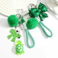 Hình ảnh Hot Instagram tinh tế dễ thương kết hợp màu xanh lá cây nhung bóng Rhinestone da nơ rùa móc khóa DIY