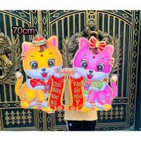 Hình Dán Cửa Cặp Mèo/Thỏ Size Lớn Nhất 70-85cm Trang Trí Tết Quý Mão 2023