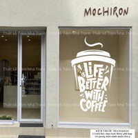 Hình dán, decal trang trí gương, kính cửa hàng quán coffee, cà phê 1