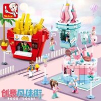 Hình Hoạt Hình Dễ Thương Bằng Gỗ Nhỏ Luban Siêu Thị Burger Xây Dựng Nhà Kem Bé Trai Bé Gái Lắp Ráp Đồ Chơi Giáo Dục Quà Tặng Tương Thích