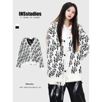 (Hình thật cuối)Áo khoác len Cardigan nam nữ cổ chữ v logo hoạ tiết monogram INSstudios chính hãng - Hàng mới về