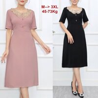 Hình Thật - Quà Cho Mẹ U40 U50 Đầm Ôm Dự Tiệc Trung Niên Nữ Cao Cấp Kiểu Đầm Lụa Xoè Nhẹ Phối Cổ Sen Ren Thanh Lịch 3394