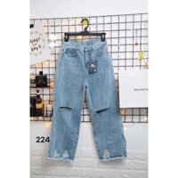 [HÌNH THẬT] QUẦN JEAN DÀI ỐNG RỘNG LƯNG CAO RÁCH - QUẦN BÒ NỮ CULOTTES SUÔNG T 35