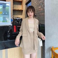 [Hình thật] Set áo vest chân váy kèm áo ống Màu nude