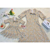 [Hình Thật] Set đầm đôi Mẹ và bé gái cột nơ cổ tiểu thư
