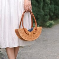 (HÌNH THẬT) Túi Xách Đan Mây Dáng Bán Nguyệt MAYRAVIE Đi biển, Du Lịch, Picnic, Chơi Tết Chụp CheckIn, Lookbook Vintage