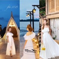 [HÌNH THẬT] VÁY ĐẦM MAXI TRẮNG TRỄ VAI BÈO XẺ ĐÙI TÀ LƯỢN ĐI BIỂN ĐI CHƠI ĐI TIỆC F16.3725 MAXI YẾN