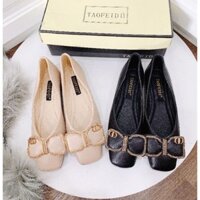 [HÌNH THẬT]Giày Bệt Nữ Đính Nơ Da Mềm Êm Đế Dẻo Fullbox