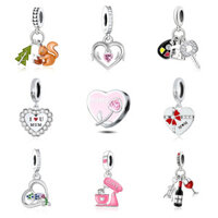 Hình trái tim, ly rượu vang đỏ Charm Fit Vòng tay nữ Vòng cổ Quà tặng thời trang Mạ bạc Trang sức DIY