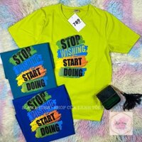 [Hình Tự Chụp] Áo Thun Unisex In Nổi Chữ Stop Start Đẹp Chất Cotton Co Giãn 4 Chiều. Vải Thun Thái Loại 1. Áo Phông