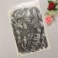 Hình xăm dán kín lưng cao cấp 6 vị tướng tài trắng đen 34x48cm- tặng bắp tay xinh 15x21cm