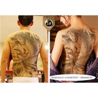 Hình xăm dán tattoo cao cấp kín lưng 34x48cm CÁ CHÉP BÊN HOA SEN (Quà tặng kèm: 1 hình xăm dán đẹp mê ly)