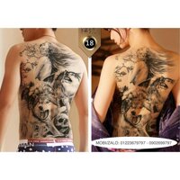 Hình xăm dán tattoo kín lưng 34x48cm Thiếu Nữ Trần Trụi Giữa Bầy Sói XDL18 (Mua 1 tặng 1 mini tattoo)