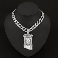 Hip Hop Đá Ra Kim Cương Chúa Giêsu Mặt Dây Chuyền Bling Cuba Dây Xích Vòng Cổ Jewerly Unisex