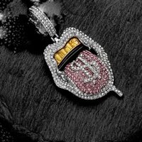 Hip Hop Đá Ra Kim Cương Lưỡi Mặt Dây Chuyền Bling Cuba Dây Xích Vòng Cổ Jewerly Unisex