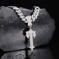 Hip Hop Full Diamond Iced Letter Mặt dây chuyền Cuba Link Chain Bộ vòng cổ phóng đại