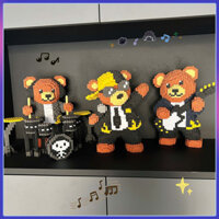 ✅Hip-hop Teddy Bear Band Khối xây dựng hạt nhỏ Lego tương thích Living Ro
