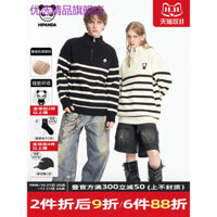 Hipanda Hello Panda Thiết Kế Thời Trang Sọc Nửa Dây Kéo Áo Len Mùa Thu Đông Phong Cách Cặp Đôi Dệt Kim
