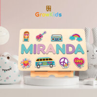 Hippie style themed puzzle toy, wooden Growkids smart toy, eye-catching colors, gift for baby