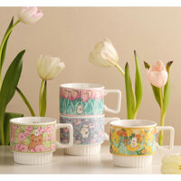 HIPPO SHOP - Cốc sứ ly sứ cao cấp họa tiết thỏ momo dễ thương cùng hoa bốn mùa có tay cầm dung tích 350ml