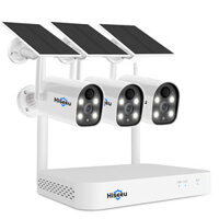 Hiseeu 2K HD Wireless 3-Cam Kits Solar Battery Powered Wireless Security Camera System SpotlightColor Night Vision 2-W