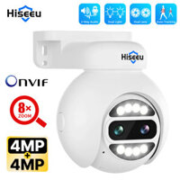 Hiseeu 4MP+4MP Dual Lens PTZ POE IP Camera 8X Zoom Full Color Night Vision 2-Way Audio H.265+ IP65 Waterproof CCTV Secur