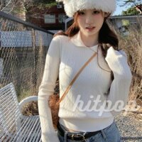 Hitpop-nữ Đan Áo Thun Dài Tay Thanh Lịch Thêu Slim Fit Mùa Thu Dạo Phố