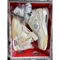 (Híu)Giầy Thể Thao Off-White X Air Jordan 4 OW Vàng Kem Da Lộn Best | Đế Chip NFC