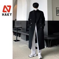 HK18 - Áo khoác măng tô dạ nam dáng dài HAKY phong cách Hàn Quốc, Áo mangto chất dạ ép cao cấp có đệm vai
