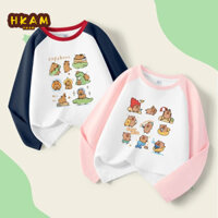 HKAM Áo Thun Bé Gái 100% Cotton Trẻ Em Raglan Áo Thun Dài Tay Thời Trang, Capybara In Unisex Đa Năng