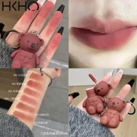 HKHO Móc Khóa Hình Gấu Đáng Yêu Son Kem Lì 6 Màu Hình Gấu Son Môi Không Thấm Nước Lâu Trôi